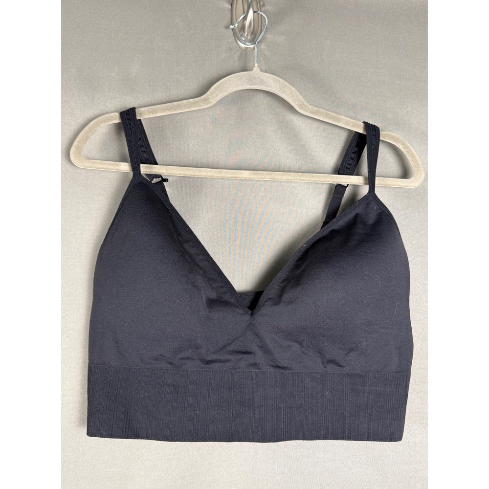 Athleta Sports Bra Women XL Black Seamless Ribbed Longline Convertible Straps